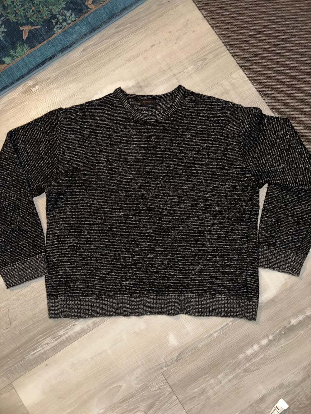 Puntodue Made In Italy Black Merino Wool Blend Crew Neck Sweater